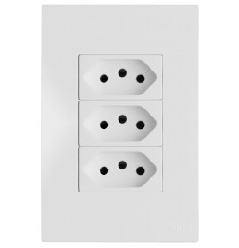 Conjunto Tomada Triplo 10a 4x2 - RECTA BRANCO SATIN FOSCO